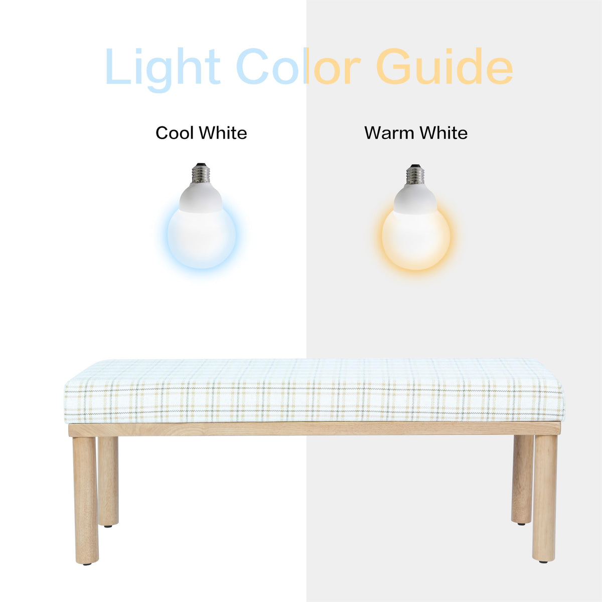 Natural Plaid Woven Fabric Bench M6878