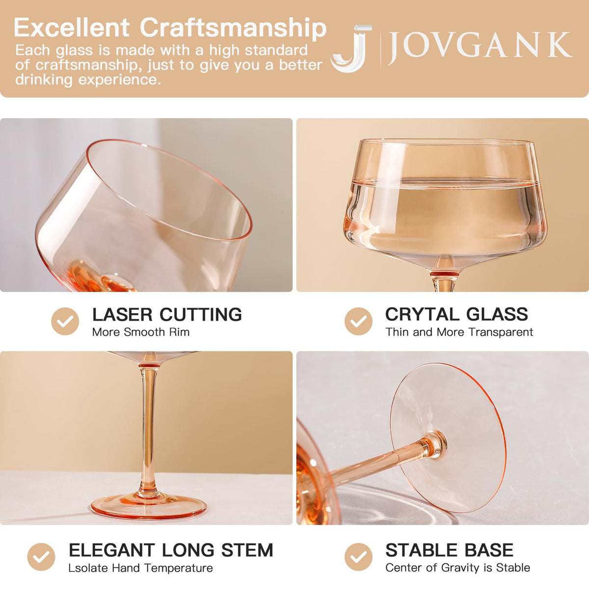 Colored Coupe Glasses Set of 6, Hand Blown 13Oz W71009