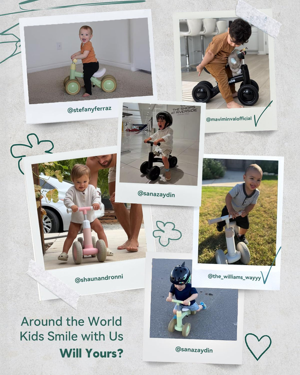 Green Adjustable 4 Wheels Baby Balance Bike B529