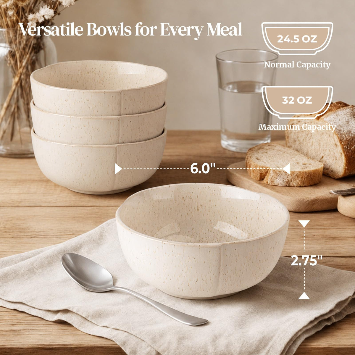 32 OZ Ceramic Soup Bowls Set of 4 K468