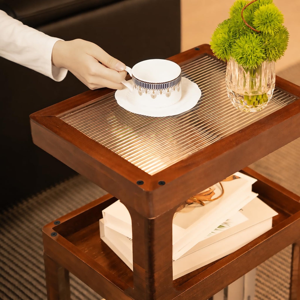 Solid Wood 3 Tier Brown Side Table O662583