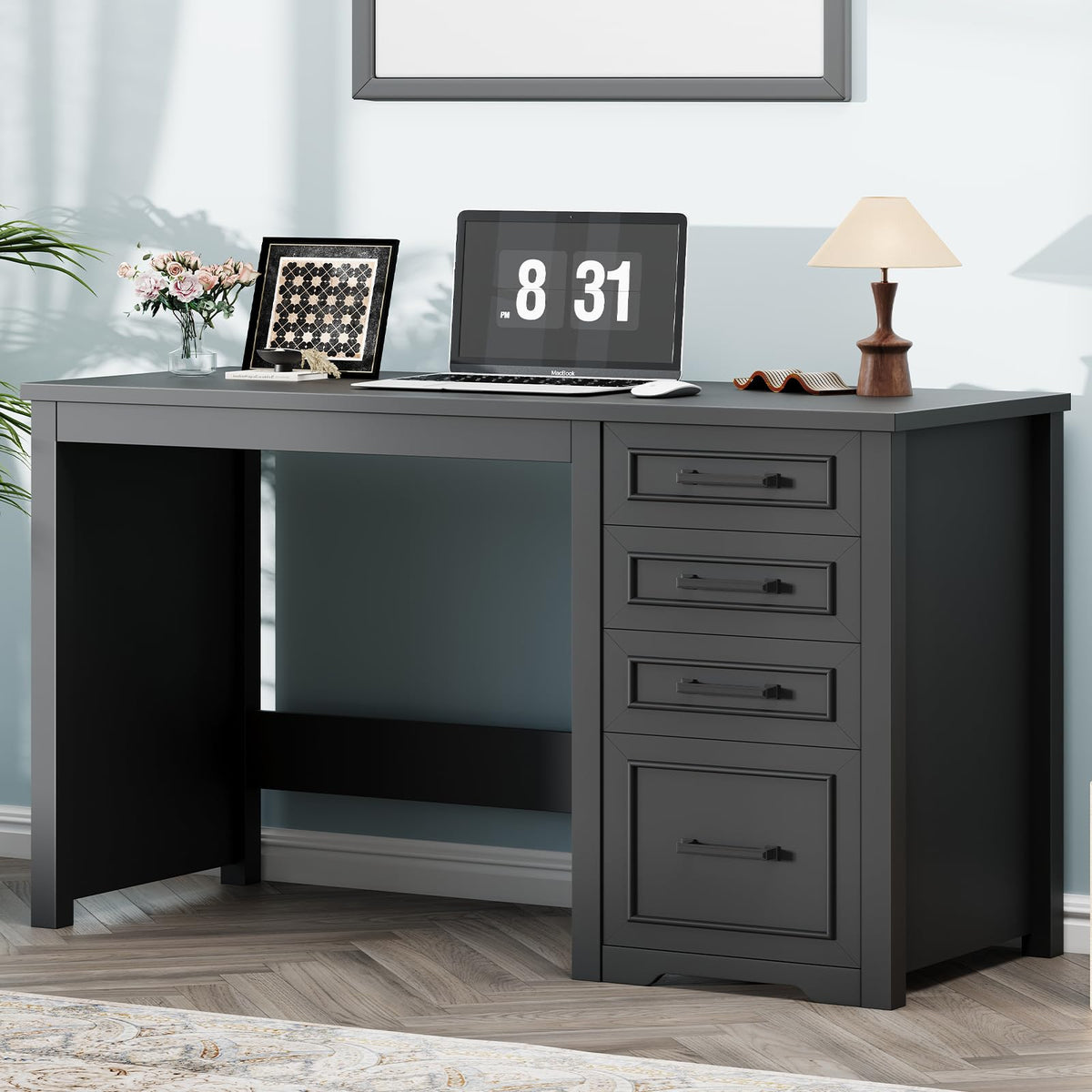 Black Executive Desk with File Drawer V7423