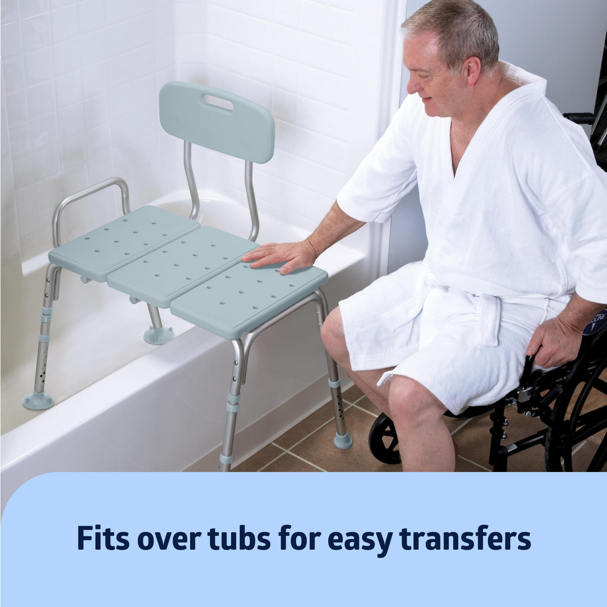 Light Blue Adjustable Tub Transfer Bench and Shower Chair 350 lb. Weight Capacity L873