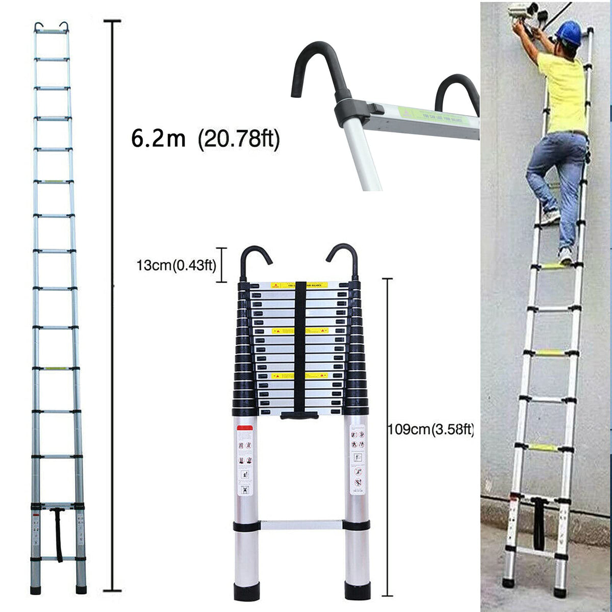20.34 FT Aluminum Telescoping Ladder 330 Lb Capacity R38509