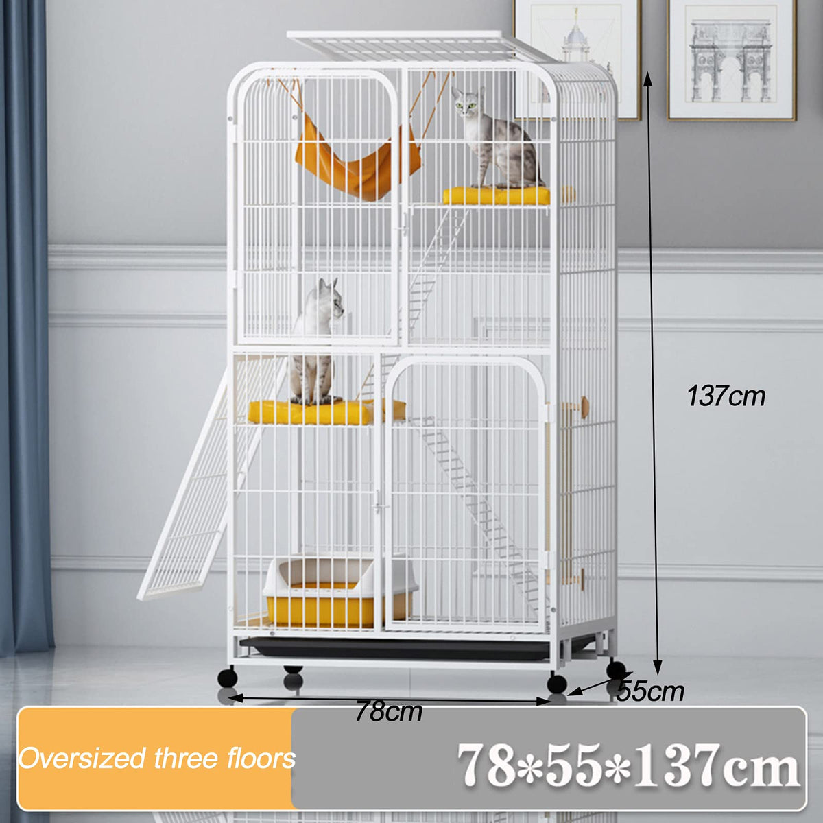 Large 3-Tier Metal Wire Cat Cage with Hammock T9713