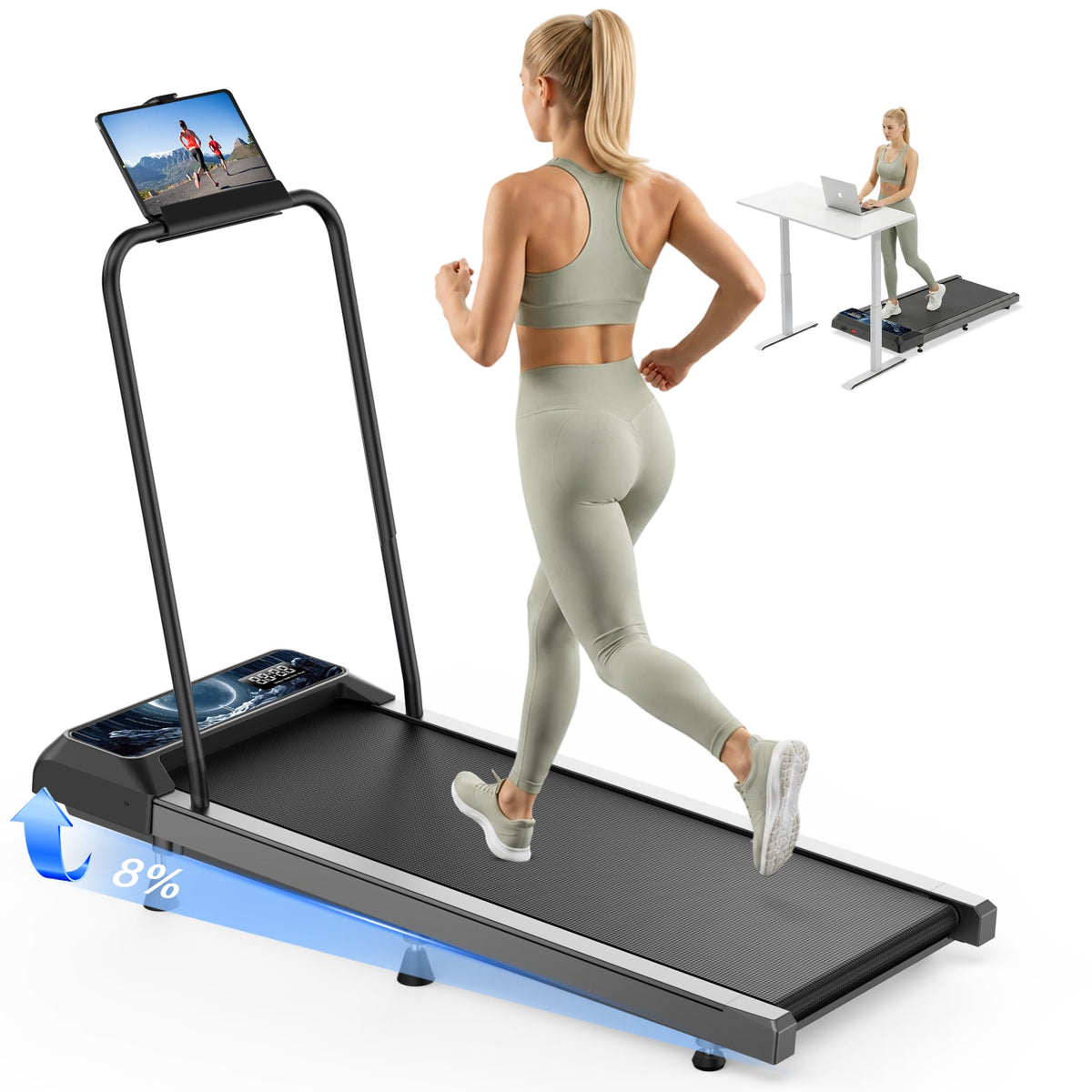 Incline Walking Treadmill Pad with Handle and Remote V36174