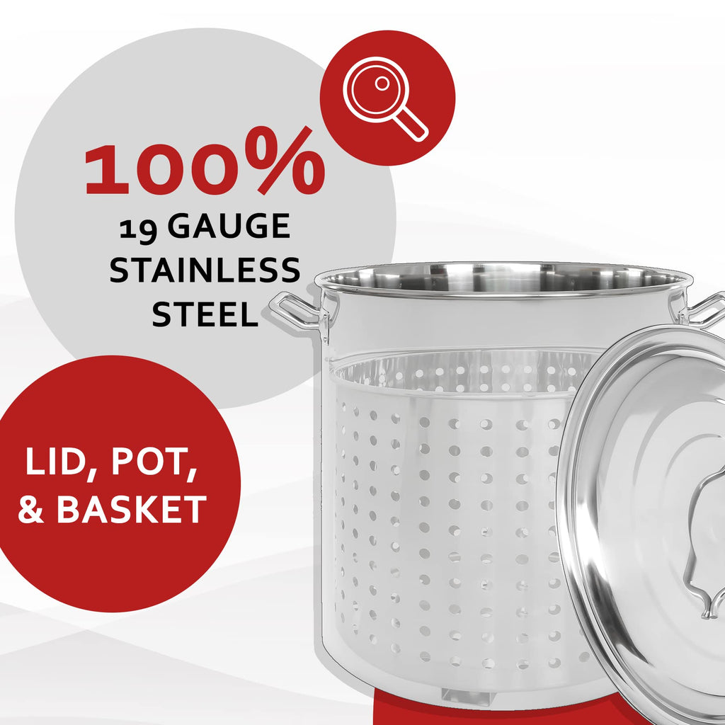 40 Quart Stainless Steel Stock Pot with Steamer Basket and Propane Stove P3619