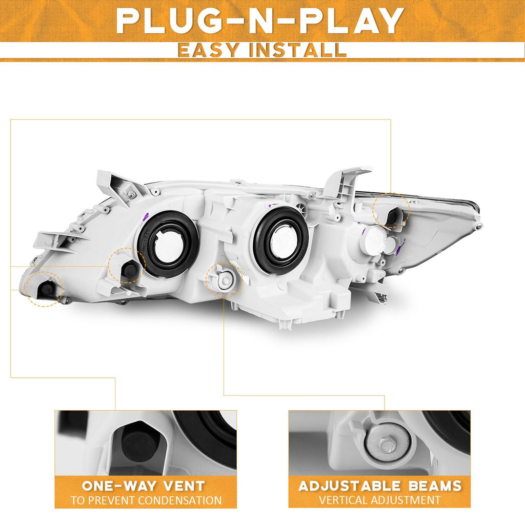 Anti-Fogging Headlights Assembly Black Housing with H11 HB3 Bulbs V650
