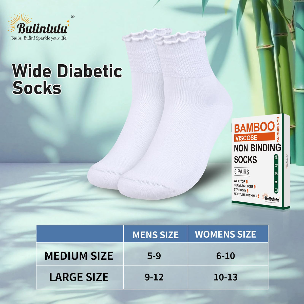 Women's 6 Pairs Non-Binding Diabetic Socks Size 9-11 Y4071