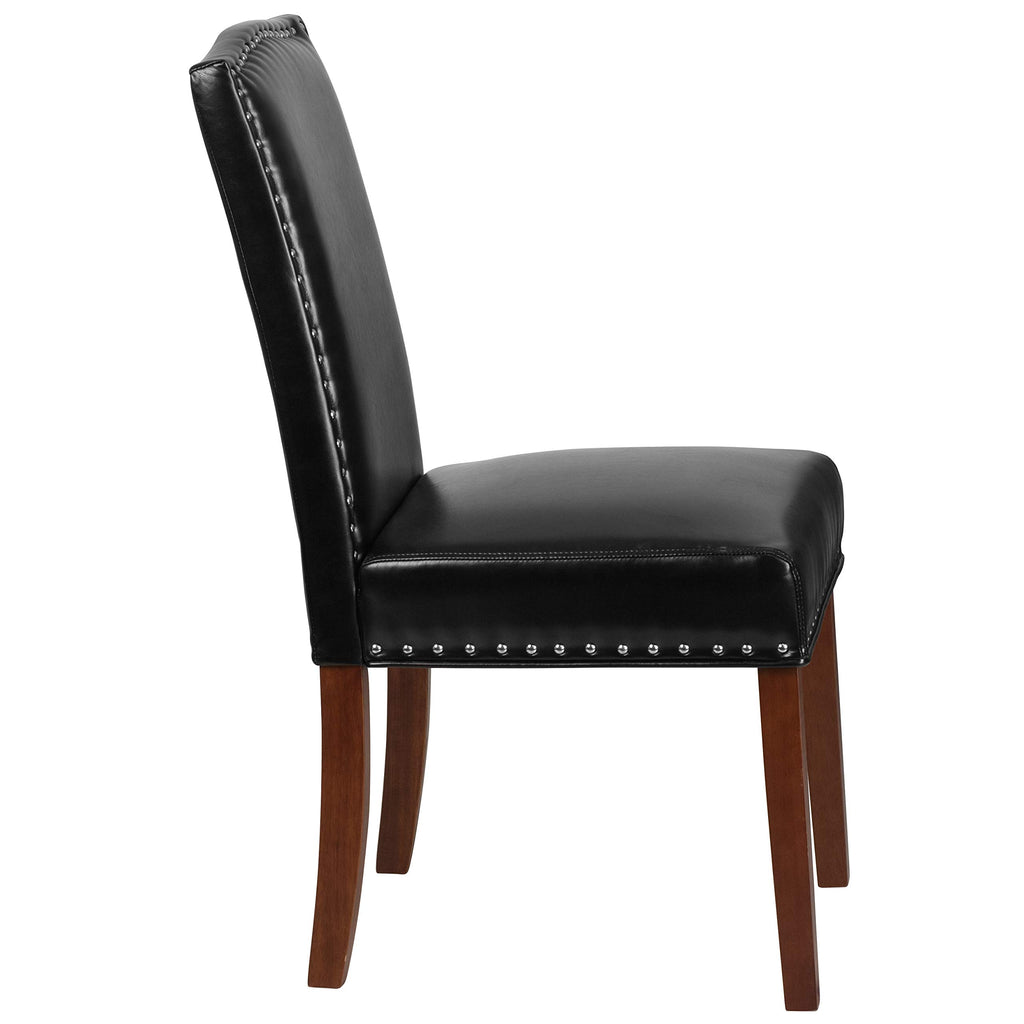 Black Faux Leather Parsons Chair with Nailhead Trim P96136