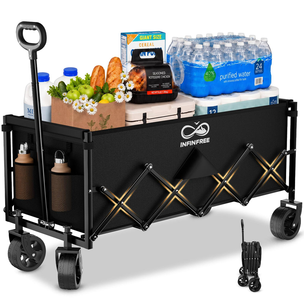 34" Extra Long Foldable Wagon with All-Terrain Wheels, 260 LBS Capacity Black G8198