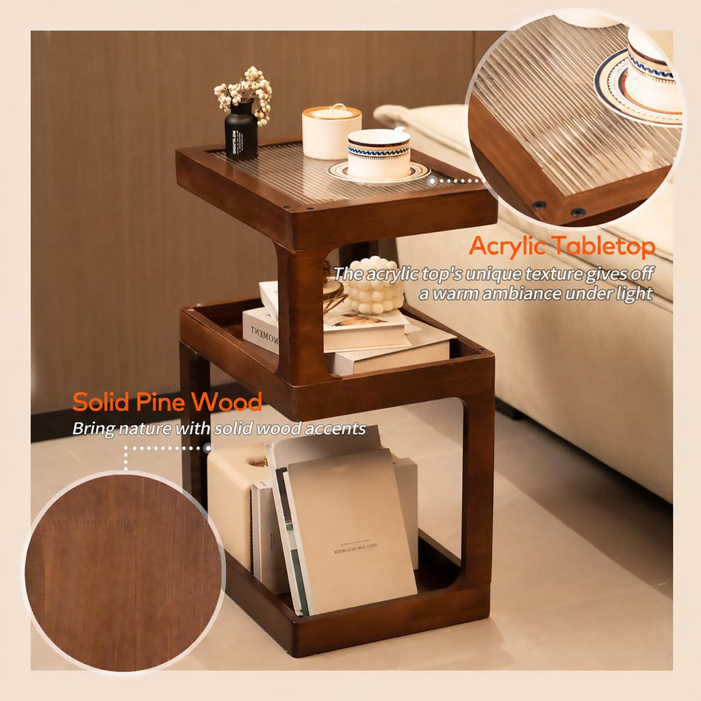 Solid Wood 3 Tier Brown Side Table O662583