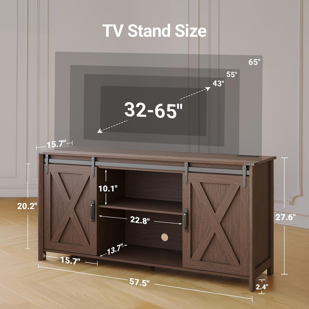 Farmhouse TV Stand 57 Inch Walnut F386576