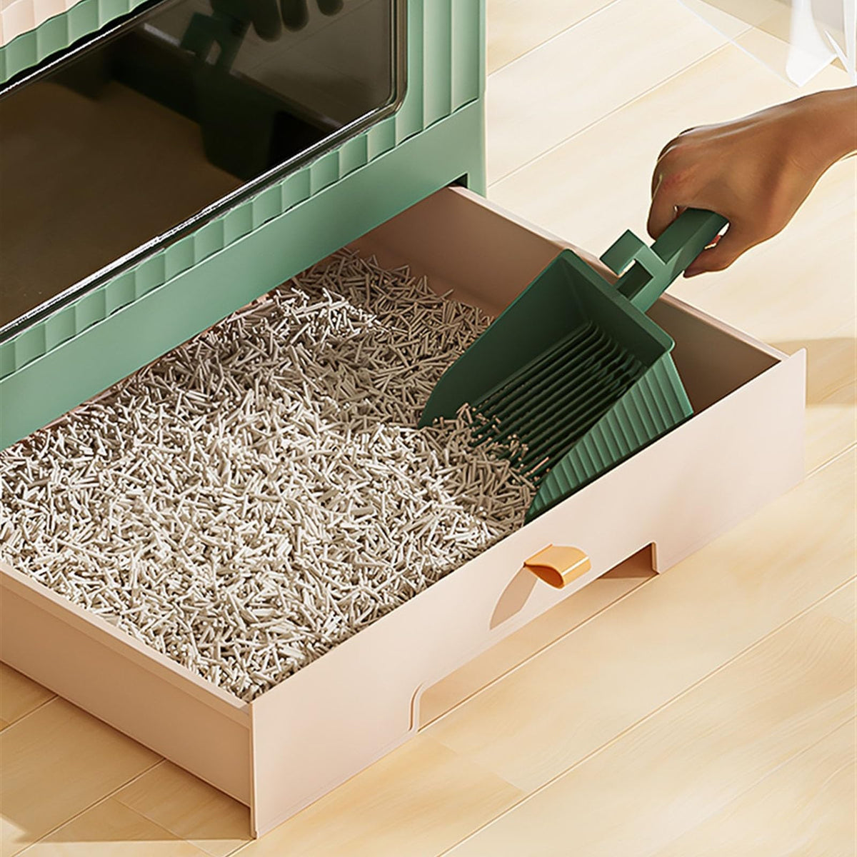 Foldable Enclosed Cat Litter Box with Lid and Scoop E62677