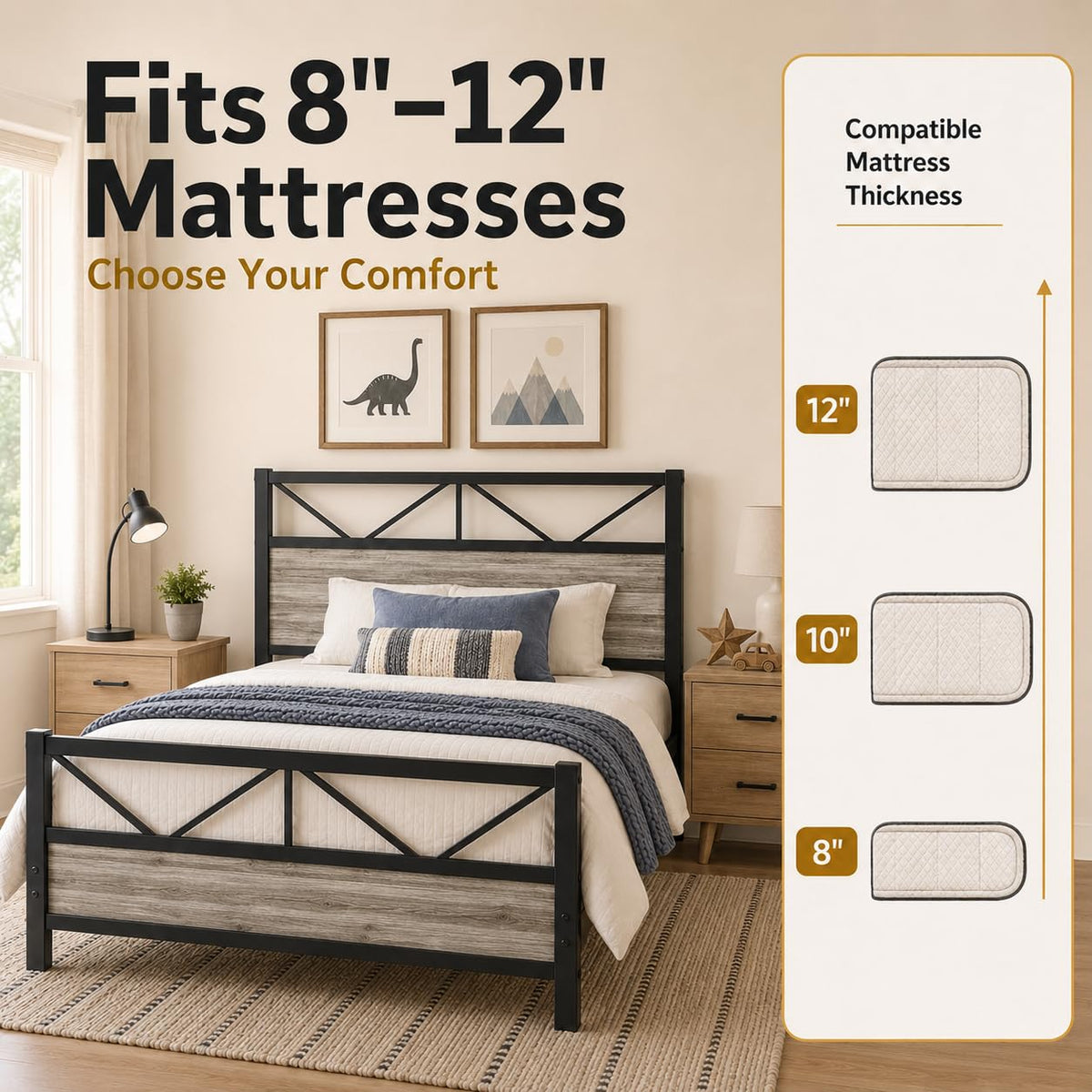 Wash Grey Twin Size Bed Frame with Tall Headboard X518