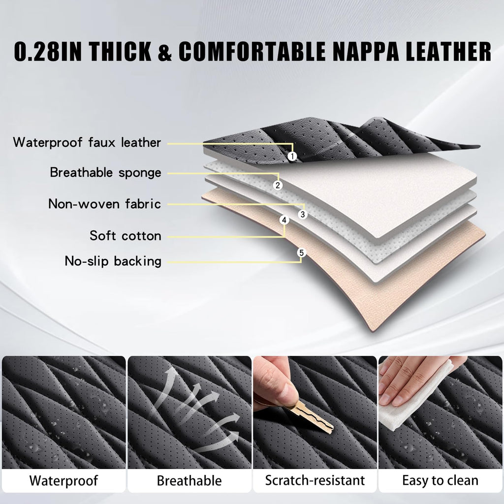 Black Faux Leather Car Seat Cover Full Set X7460