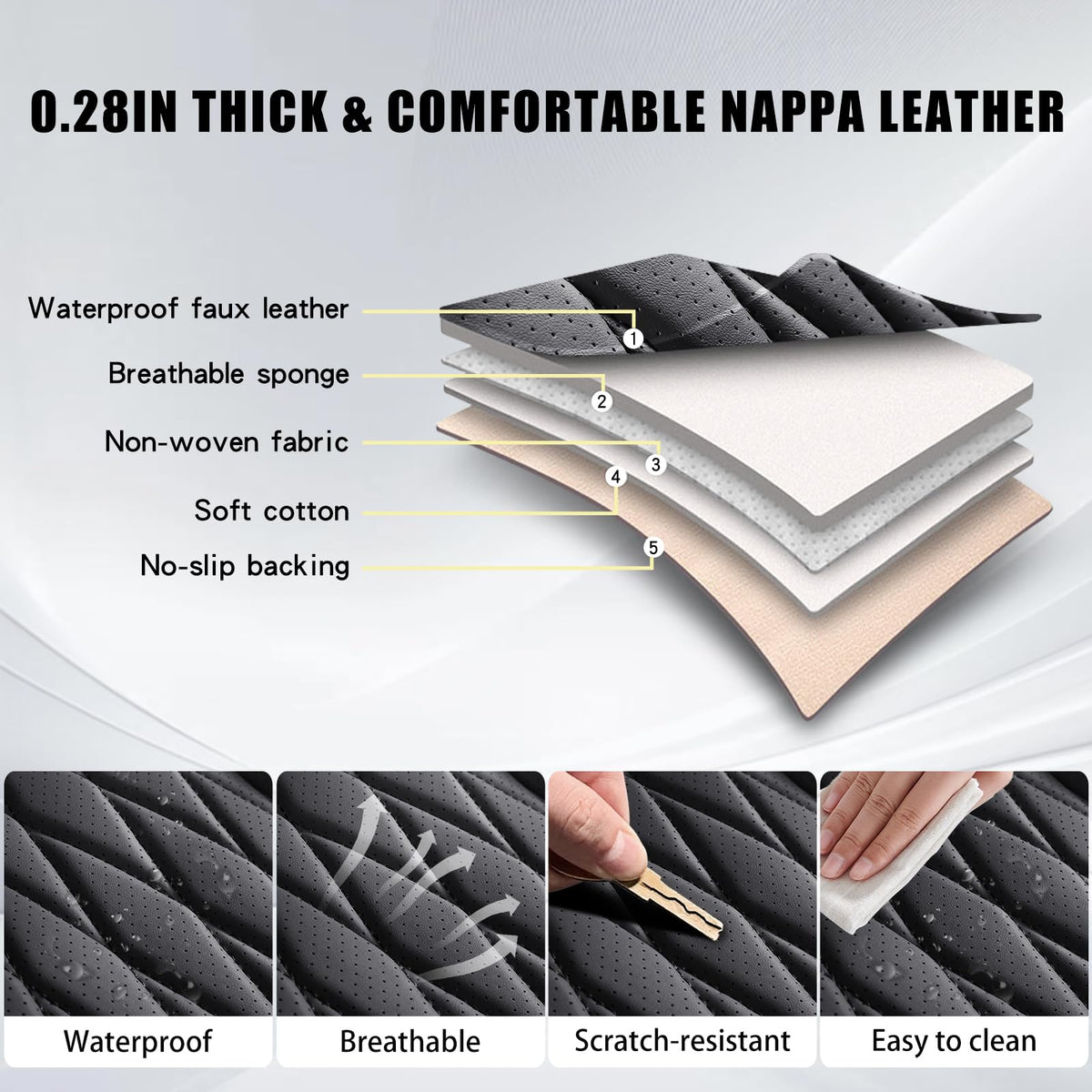 Black Faux Leather Car Seat Cover Full Set X7460