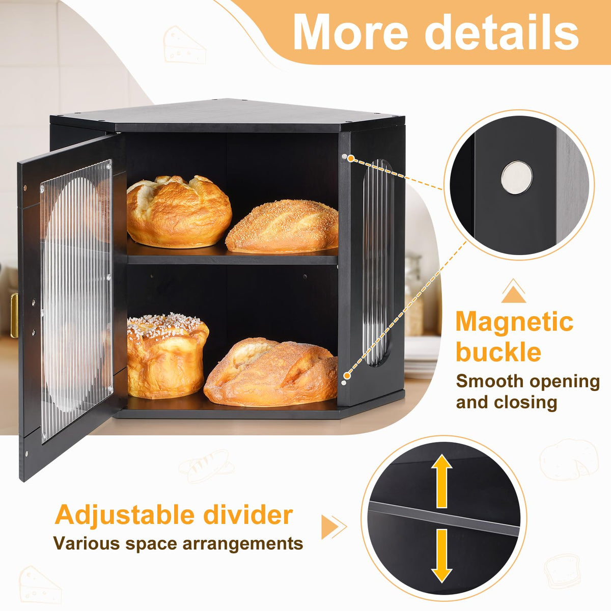 2 Layer Wooden Bread Box with Acrylic Window S920