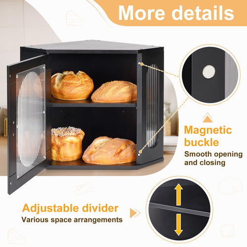 2 Layer Wooden Bread Box with Acrylic Window S920
