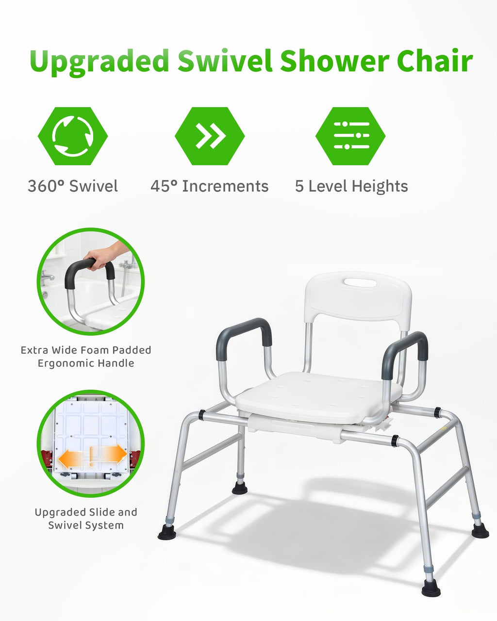 Heavy Duty Sliding Shower Chair with 360⁰ Swivel Seat P505948