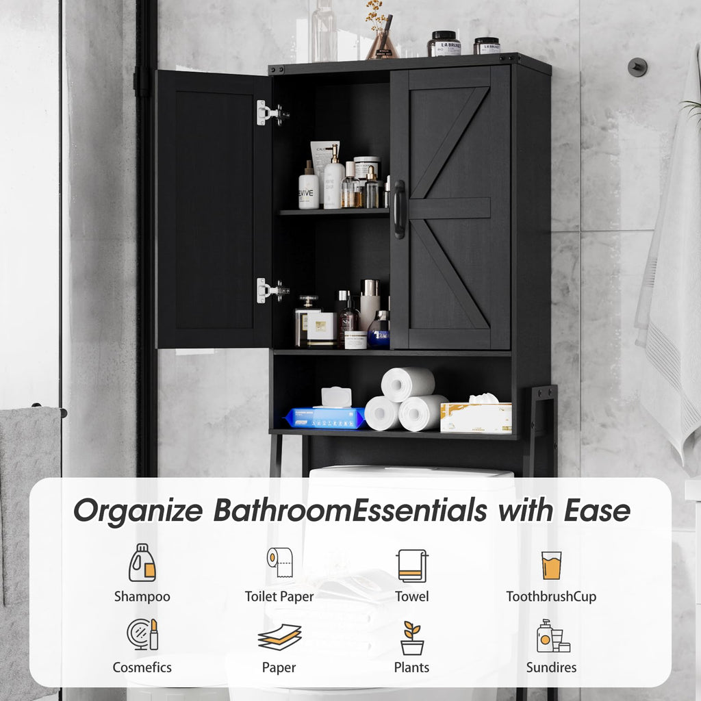 Over The Toilet Storage Cabinet with 2-Door Design Black Y2571