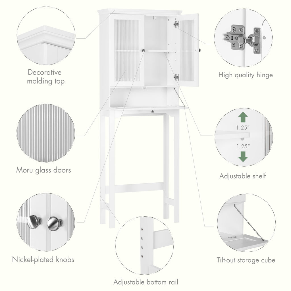 Over the Toilet Storage Cabinet with Glass Doors, White X517