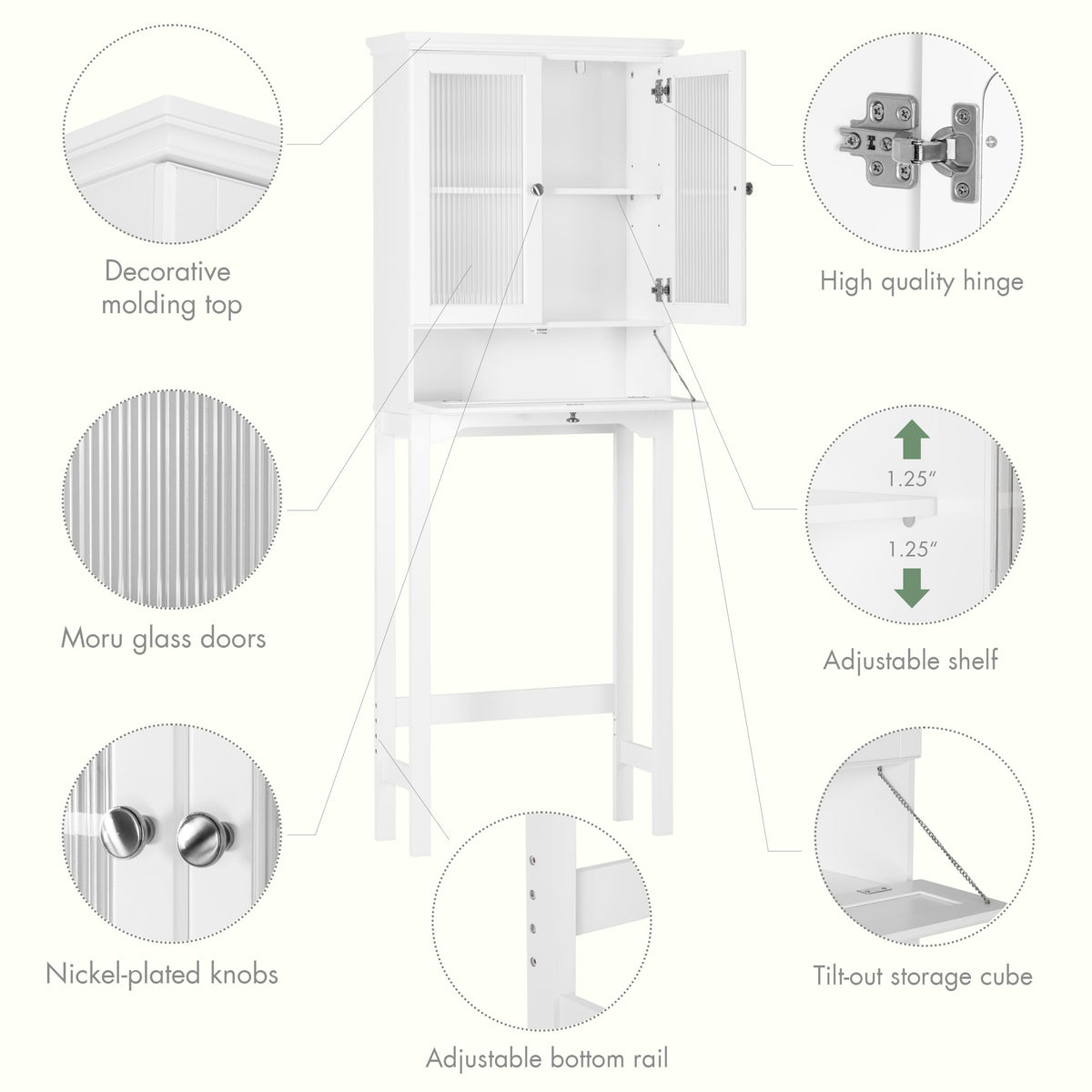 Over the Toilet Storage Cabinet with Glass Doors, White X517