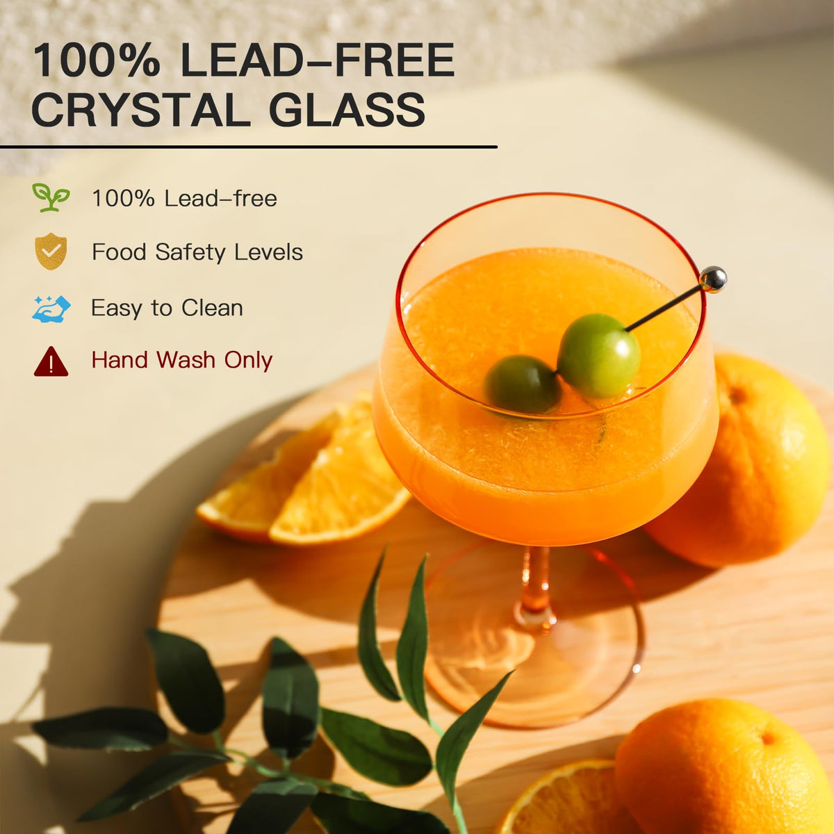 Colored Coupe Glasses Set of 6, Hand Blown 13Oz W71009