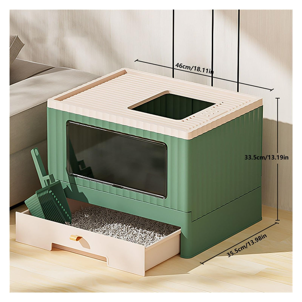 Foldable Enclosed Cat Litter Box with Lid and Scoop E62677