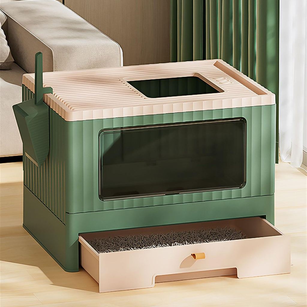Foldable Enclosed Cat Litter Box with Lid and Scoop E62677