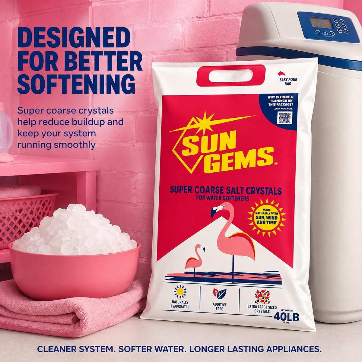 Super Coarse Water Softener Salt Crystals 40 lb Additive Free K90845