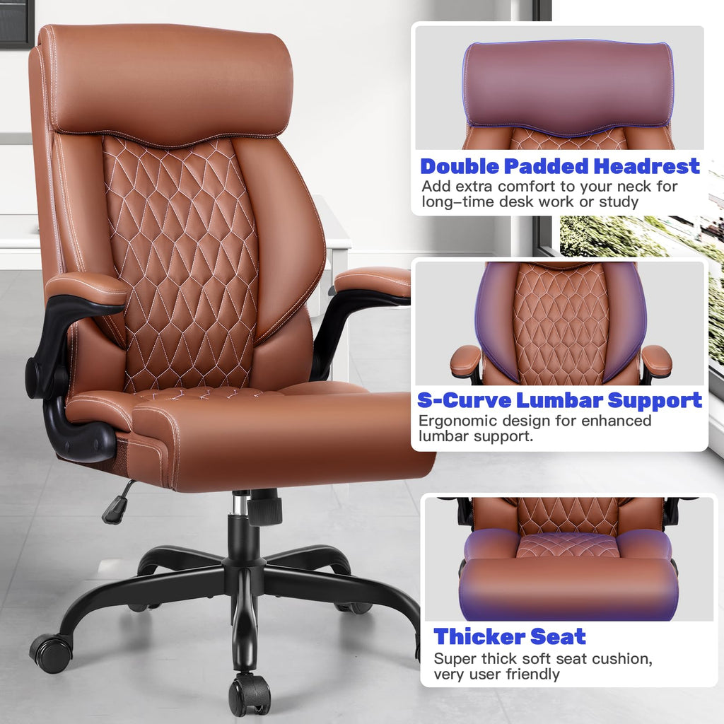 High Back Ergonomic Leather Office Chair with Flip-Up Armrests C54320