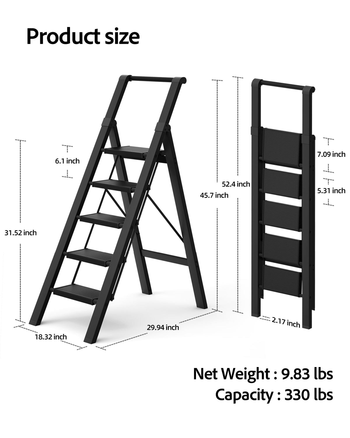 5 Step Aluminum Folding Ladder Q1987