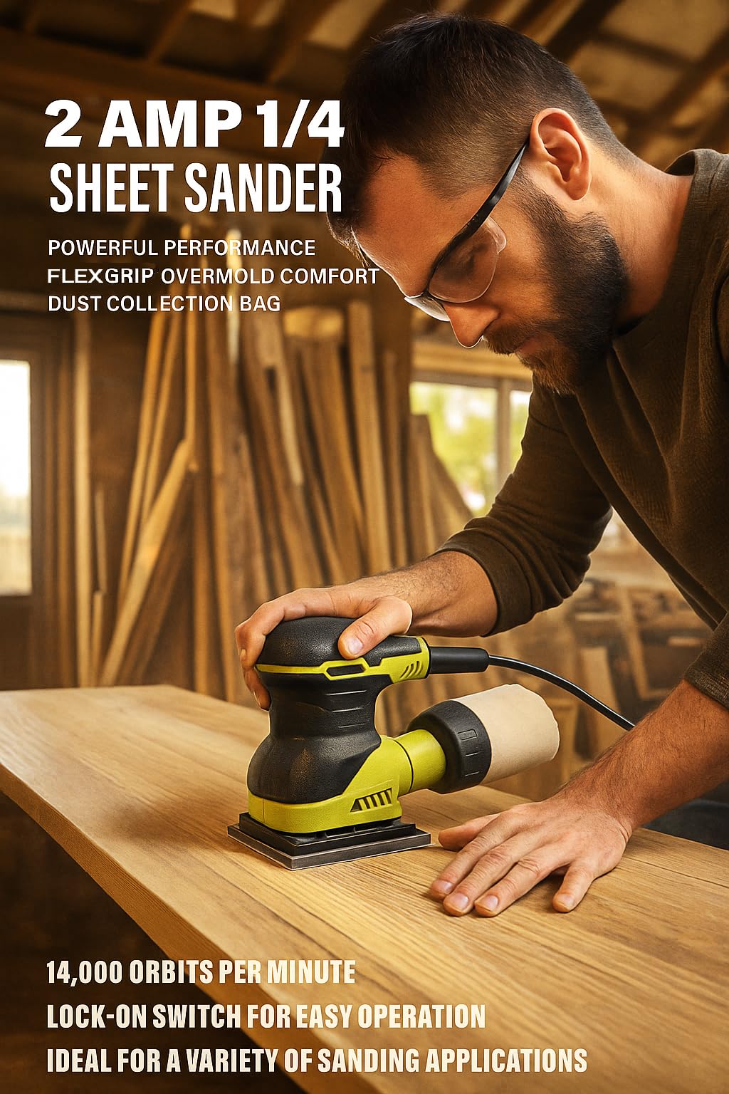 2 Amp Corded 1/4 Sheet Finishing Sander with Dust Collection Bag L972808
