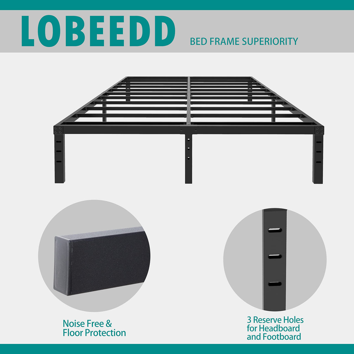 18 Inch Queen Metal Platform Bed Frame Heavy Duty Black X989