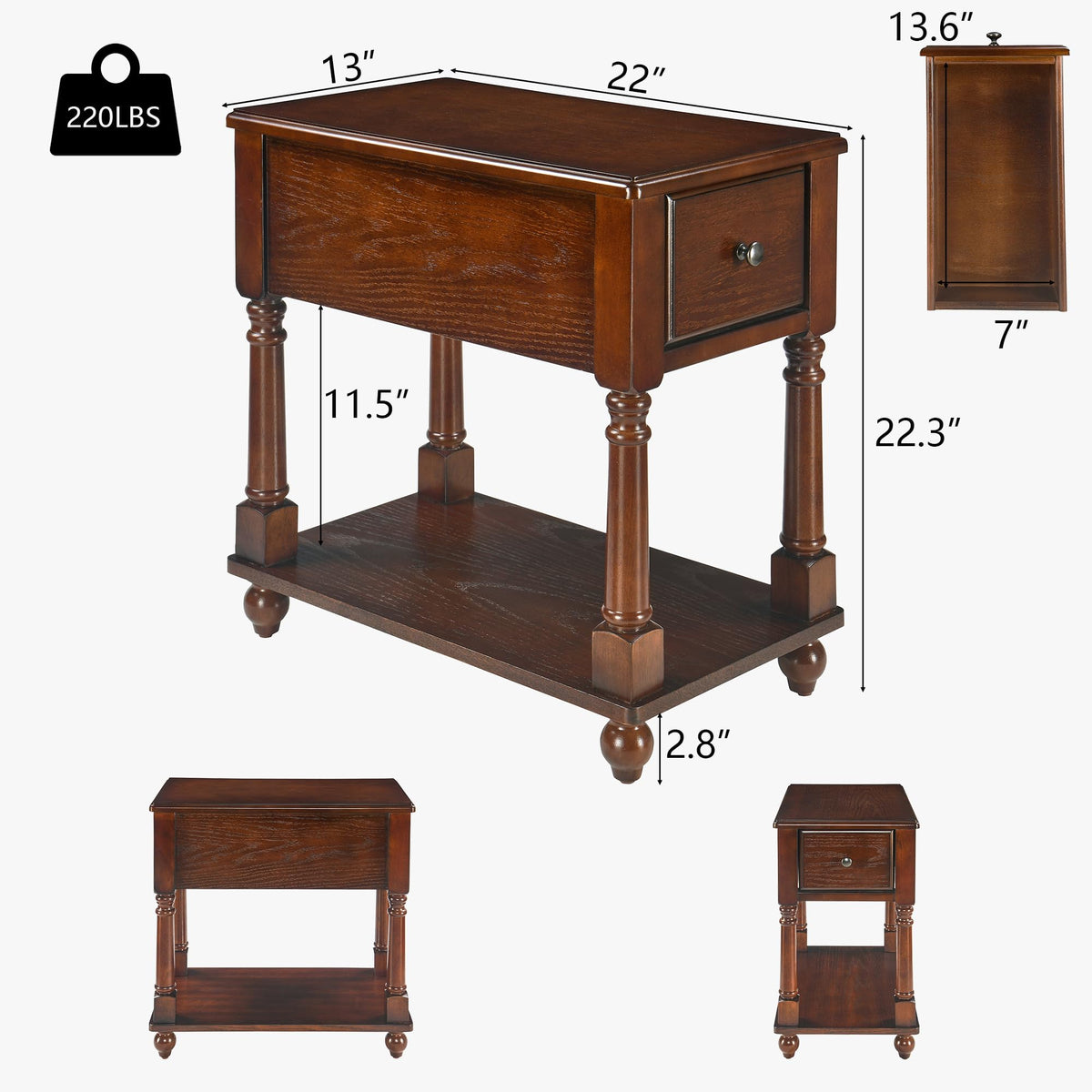 Narrow Wood End Table with Drawer R78930