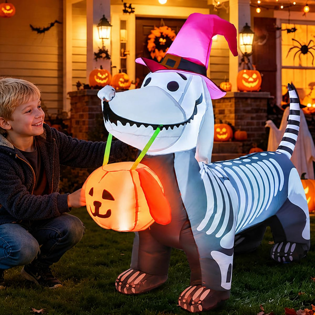 5.5 FT Halloween Inflatable Skeleton Puppy with Build-in LEDs W84463
