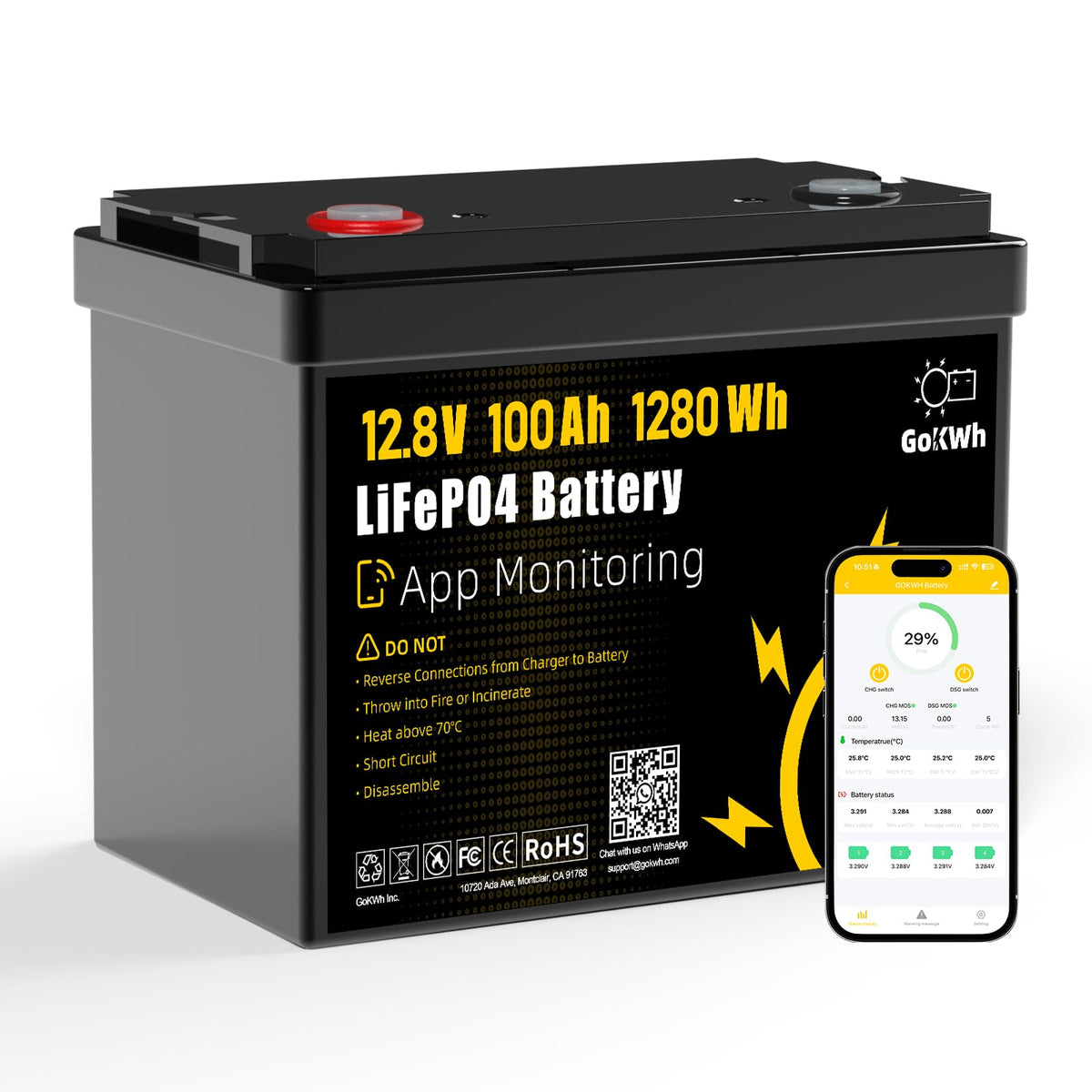 12V 100Ah LiFePO4 Lithium Battery J6204