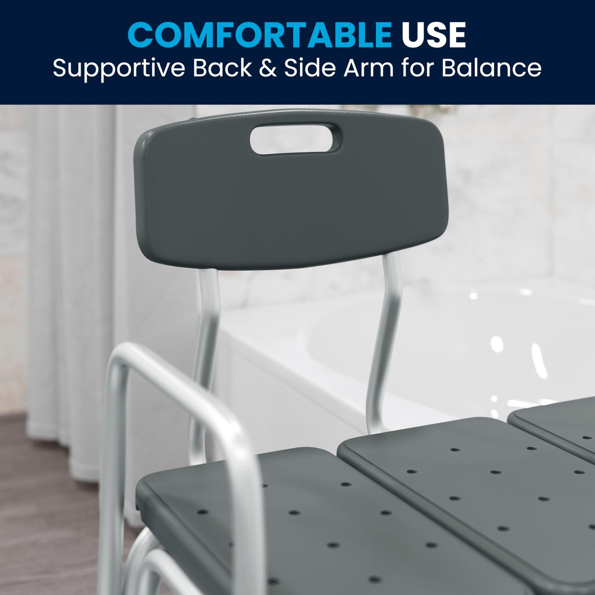Adjustable Gray Bath & Shower Transfer Bench with Back and Side Arm Q303959