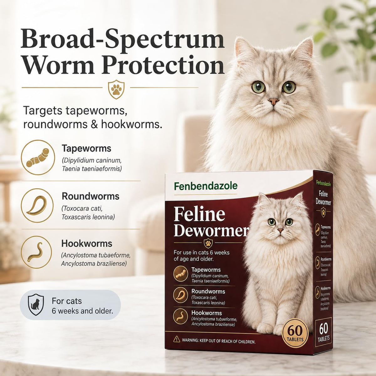 Cat Dewormer Tablets 60 Tablets Y508519