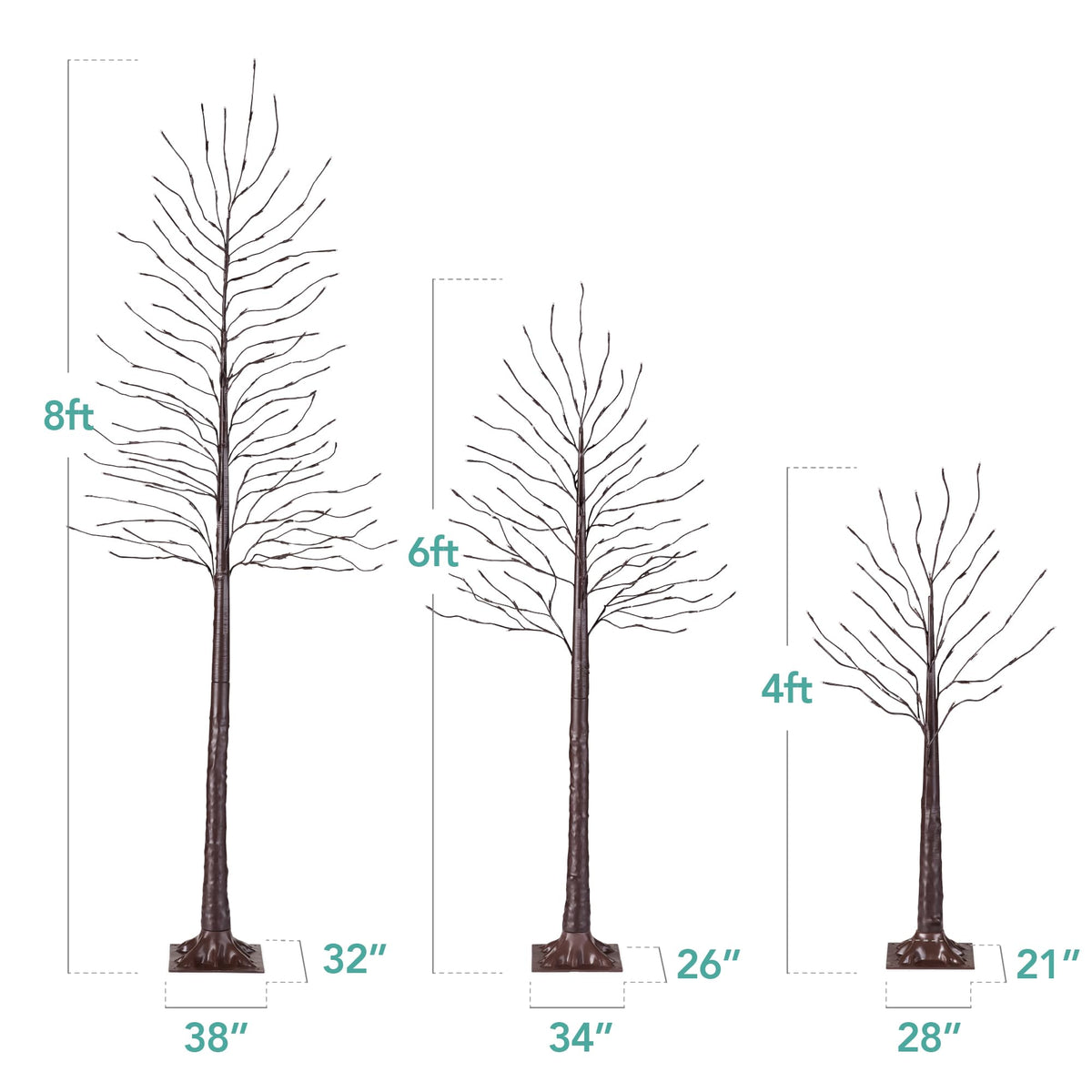 4ft 6ft 8ft Lighted Birch Tree 3Pk with LED Lights K53753
