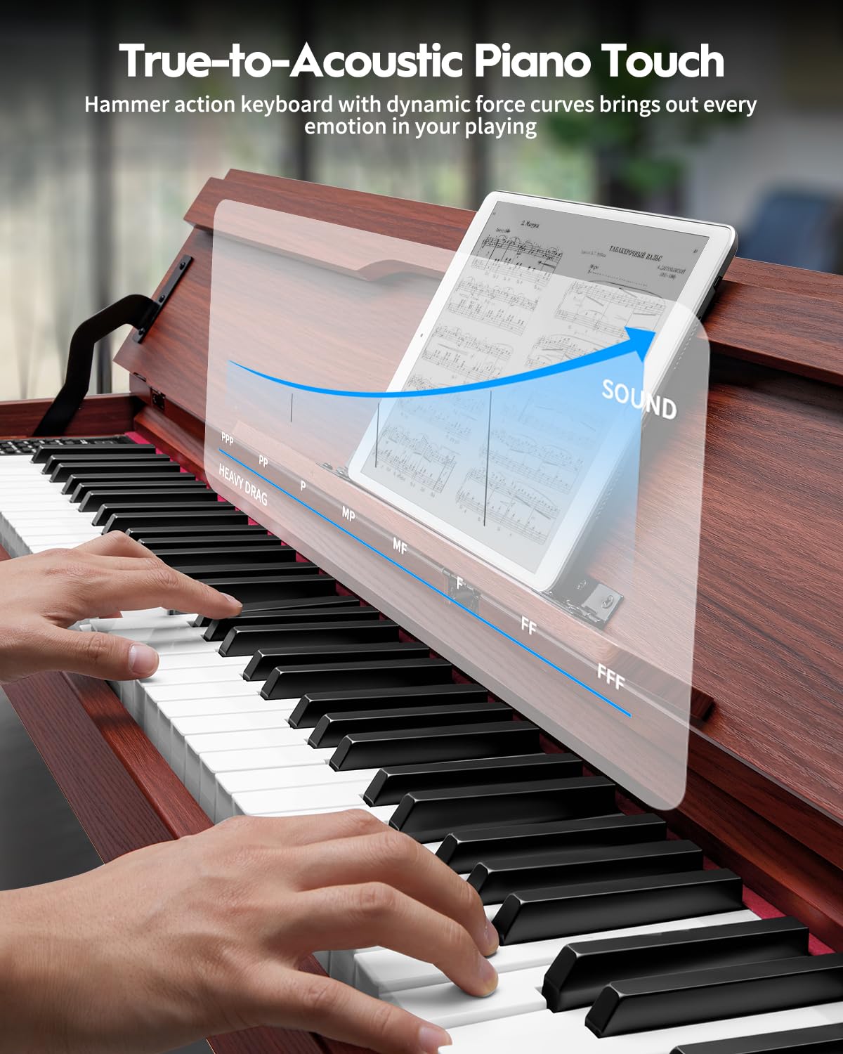 88 Keys Hammer-Action Fully Weighted Digital Piano with Furniture Stand L6869