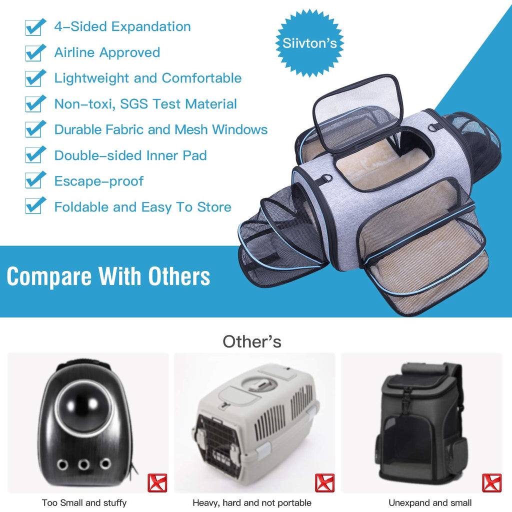 Airline Approved Expandable Soft Sided Pet Carrier with Fleece Pad Z256