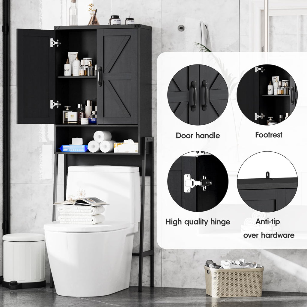 Over The Toilet Storage Cabinet with 2-Door Design Black Y2571