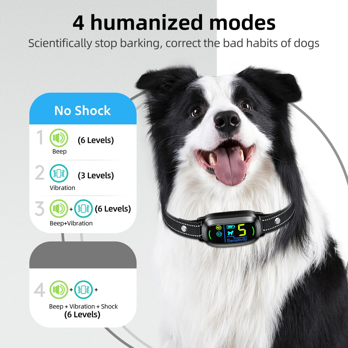Rechargeable Anti Barking Training Collar with 5 Adjustable Sensitivity W897