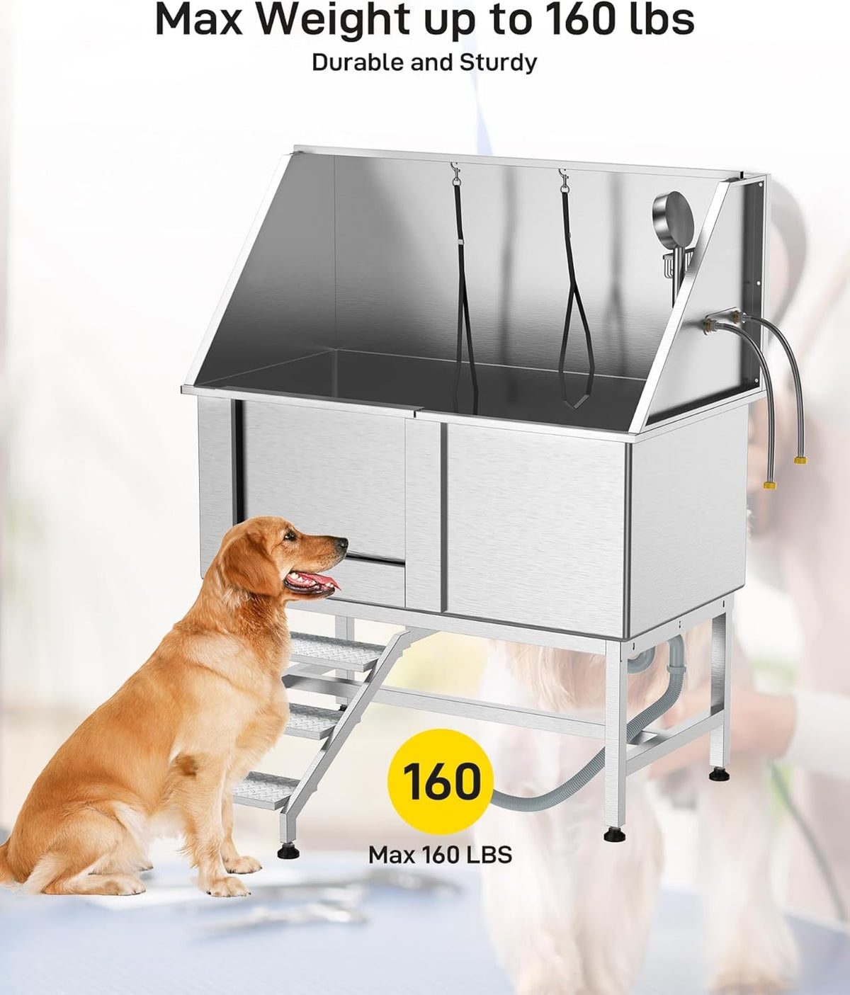 50" Stainless Steel Dog Grooming Bathtub with Faucet O4649