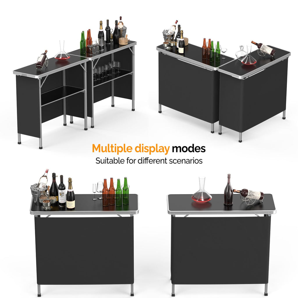 Portable 2-Tier Mobile Bar Table with Black Skirt Y770092