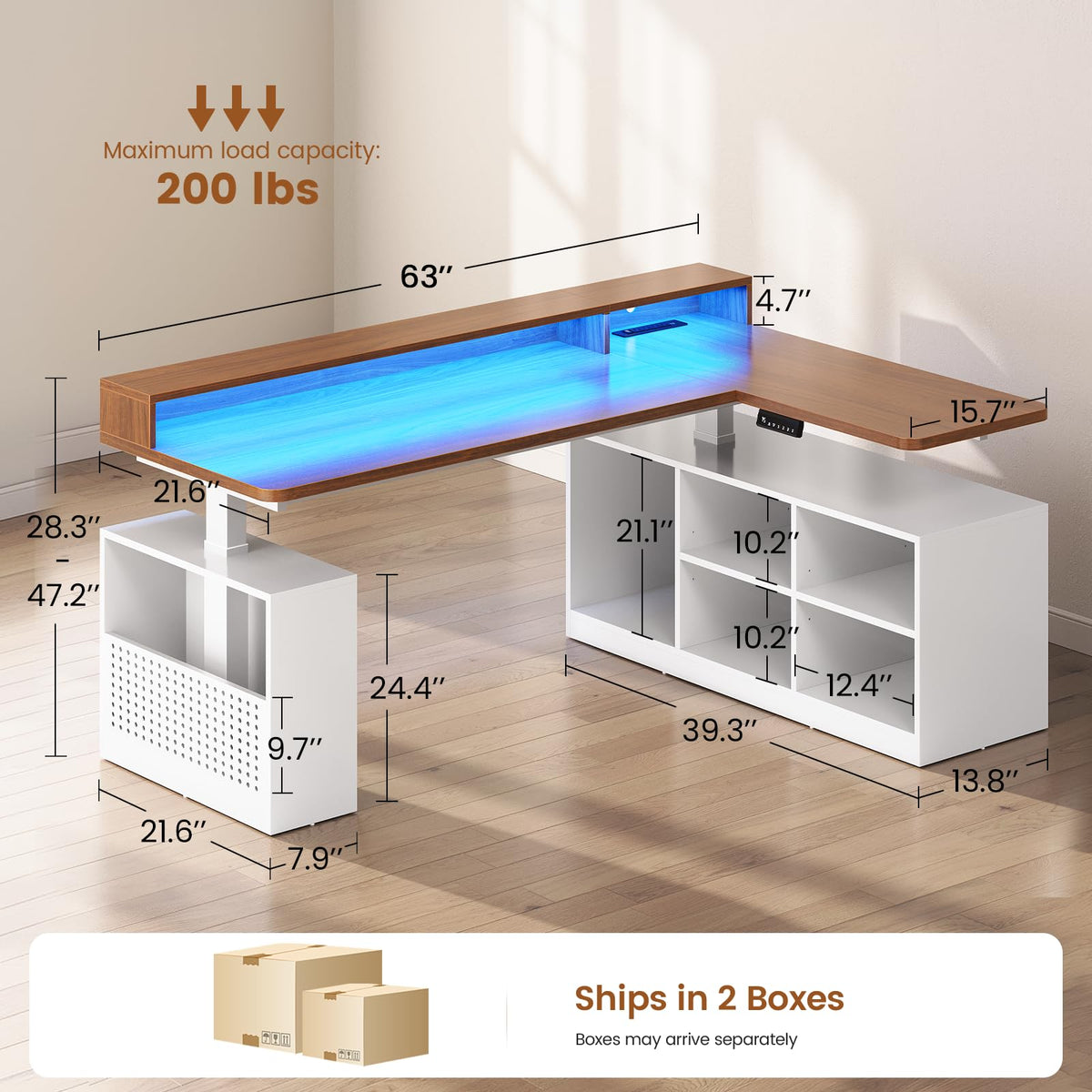 63" L Shaped Electric Standing Desk with Storage U1763