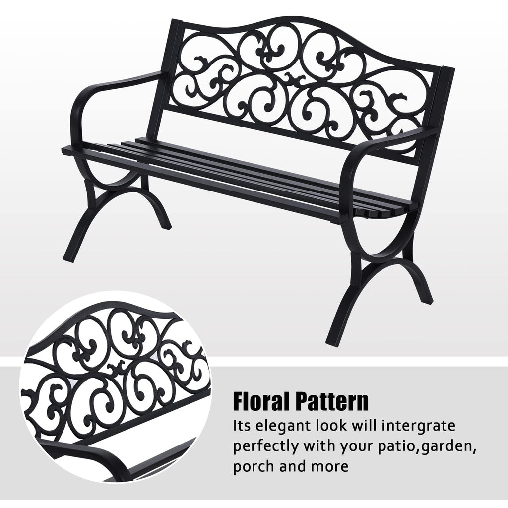 Black Metal Outdoor Bench Set of 2 B165