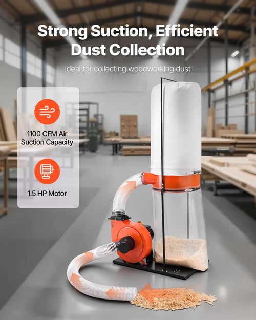 1100 CFM 2.5 Micron 1.5HP Dust Collector with 35-Gallon Bag F6492